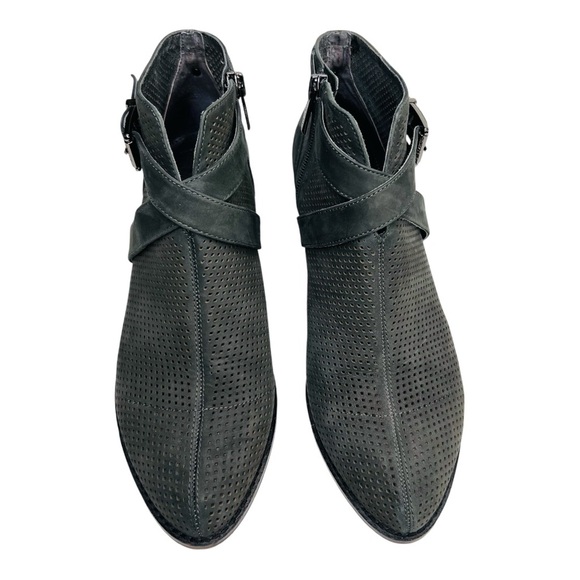 Vince Camuto Casha Gray Perforated Suede Side Zip Buckled Accent Ankle Boot - Picture 3 of 14